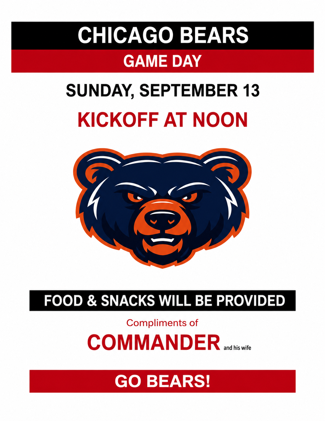 Chicago Bears Game Day flyer